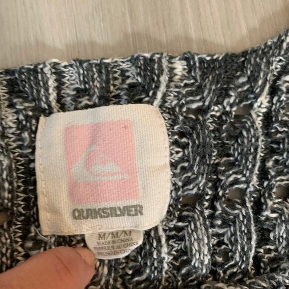 Quiksilver Pullover Knit Sweater Medium Women's Gray White Crew Neck 3/4 Sleeve - Picture 5 of 6